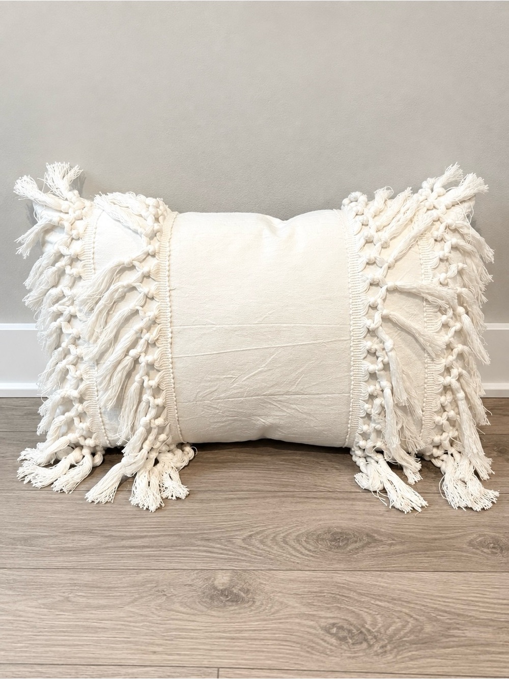 Boho Fringe Decorative Throw Pillow - Off-White